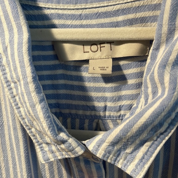 LOFT button up blue and white striped blouse - Picture 2 of 6